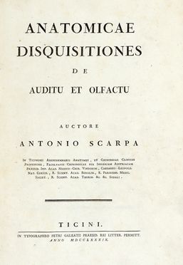  Scarpa Antonio : Anatomicae disquisitiones de auditu et olfactu...  Benedetto Eredi  (Ravenna, 1750), Faustino Anderloni  - Asta Grafica & Libri - Libreria Antiquaria Gonnelli - Casa d'Aste - Gonnelli Casa d'Aste