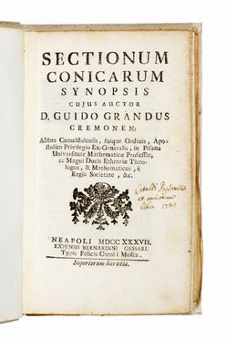  Grandi Guido : Sectionum conicarum synopsis...  - Asta Grafica & Libri - Libreria Antiquaria Gonnelli - Casa d'Aste - Gonnelli Casa d'Aste
