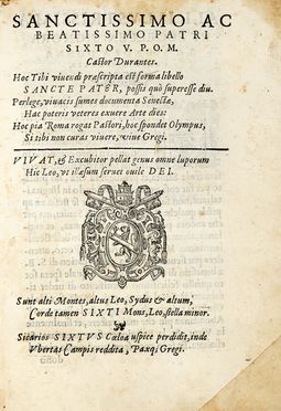  Durante Castore : Il tesoro della sanit nel quale si da il modo da conserVar la sanit, & prolungar la vita, & si tratta della natura de' cibi...  - Asta Grafica & Libri - Libreria Antiquaria Gonnelli - Casa d'Aste - Gonnelli Casa d'Aste