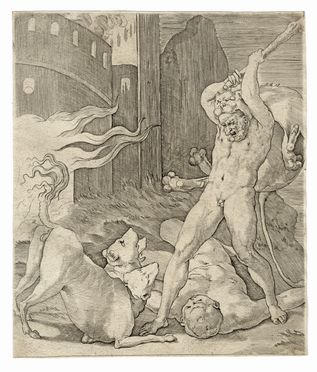  Giovanni Jacopo Caraglio  (Verona, 1505 - Cracovia, 1565) : Ercole e Cerbero / Apollo.  - Auction Graphics & Books - Libreria Antiquaria Gonnelli - Casa d'Aste - Gonnelli Casa d'Aste