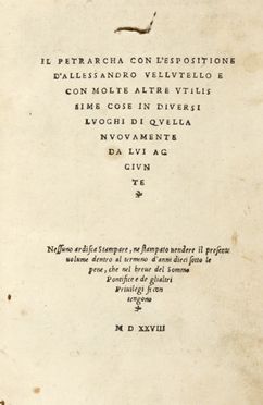  Petrarca Francesco : Il Petrarcha con l'espositione d'Alessandro Vellutello... Classici, Letteratura italiana, Letteratura, Letteratura  Alessandro Vellutello  - Auction Graphics & Books - Libreria Antiquaria Gonnelli - Casa d'Aste - Gonnelli Casa d'Aste