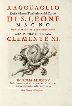  Sergardi Lodovico : Ragguaglio della solenne traslazione del corpo di s. Leone Magno [...] nella Basilica Vaticana...  - Asta Grafica & Libri - Libreria Antiquaria Gonnelli - Casa d'Aste - Gonnelli Casa d'Aste