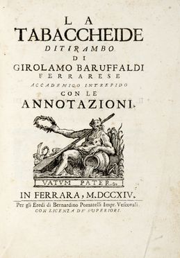  Baruffaldi Girolamo : La tabaccheide ditirambo.  - Asta Grafica & Libri - Libreria Antiquaria Gonnelli - Casa d'Aste - Gonnelli Casa d'Aste