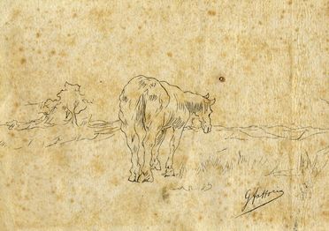  Giovanni Fattori  (Livorno, 1825 - Firenze, 1908) : Cavallino in un paesaggio.  - Auction Graphics & Books - Libreria Antiquaria Gonnelli - Casa d'Aste - Gonnelli Casa d'Aste