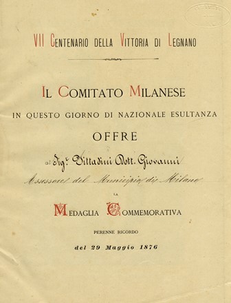 Strenna commemorativa del 29 maggio 1876, per i 700 anni della battaglia del 1176. Storia, Storia, Diritto e Politica  - Auction Graphics & Books - Libreria Antiquaria Gonnelli - Casa d'Aste - Gonnelli Casa d'Aste