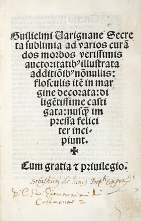  Varignana Guglielmo : Secreta sublimia ad varios curandos morbos verissimis auctoritatibus illustrata additionibus nonnullis... Medicina  - Auction Graphics & Books - Libreria Antiquaria Gonnelli - Casa d'Aste - Gonnelli Casa d'Aste