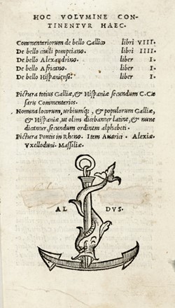  Caesar Gaius Julius : Hoc volumine continentur haec. Commentariorum De bello Gallico...  Giovanni (da Verona) Giocondo  ( - 1515), Aldo Manuzio  (Bassiano Romano, 1449 - Venezia, 1515)  - Asta Grafica & Libri - Libreria Antiquaria Gonnelli - Casa d'Aste - Gonnelli Casa d'Aste