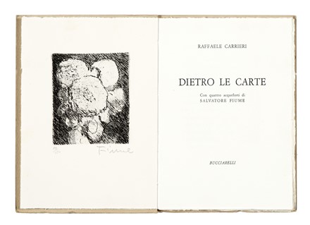  Carrieri Raffaele : Dietro le carte. Libro d'Artista, Letteratura  Salvatore Fiume  (Comiso, 1915 - Milano, 1997), Giacomo Fiorio, Mimmo (de) Montisel, Nerio Tebano, Orfeo Tamburi  (Jesi, 1810 - Parigi, 1994), Walter Piacesi  (Ascoli Piceno, 1929), Franco Gentilini  (Faenza, 1909 - Roma, 1981)  - Auction Graphics & Books - Libreria Antiquaria Gonnelli - Casa d'Aste - Gonnelli Casa d'Aste