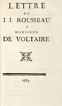  Rousseau Jean Jacques : Lettre [...] a monsieur De Voltaire. Filosofia, Diritto, Storia, Diritto e Politica  - Auction Graphics & Books - Libreria Antiquaria Gonnelli - Casa d'Aste - Gonnelli Casa d'Aste