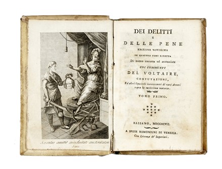  Beccaria Cesare : Dei delitti e delle pene edizione novissima in quattro tomi [...] coi commenti del Voltaire, confutazioni, ed altri opuscoli interessanti [...] Tomo primo (-quarto). Diritto, Storia, Storia, Diritto e Politica, Storia, Diritto e Politica  François-Marie Arouet (de) Voltaire, Verico figlio, Giuseppe Tortosa, Giovanni Battista Scanaroli  - Auction Graphics & Books - Libreria Antiquaria Gonnelli - Casa d'Aste - Gonnelli Casa d'Aste