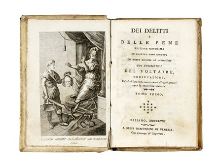  Beccaria Cesare : Dei delitti e delle pene edizione novissima in quattro tomi [...] coi commenti del Voltaire, confutazioni, ed altri opuscoli interessanti [...] Tomo primo (-quarto).  Franois-Marie Arouet (de) Voltaire, Verico figlio, Giuseppe Tortosa, Giovanni Battista Scanaroli  - Asta Grafica & Libri - Libreria Antiquaria Gonnelli - Casa d'Aste - Gonnelli Casa d'Aste