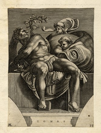  Adamo Scultori  (Mantova,  - Roma, 1587) : Nudo seduto / Nudo seduto con carico di frutta sulle spalle / Isaia / Sibilla Delfica / Giona.  - Auction Graphics & Books - Libreria Antiquaria Gonnelli - Casa d'Aste - Gonnelli Casa d'Aste