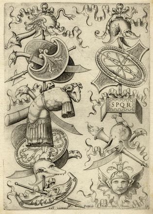  Enea Vico  (Parma,, 1523 - Ferrara,, 1567) : Due tavole da Grotteschi con trofei di guerra.  - Auction Graphics & Books - Libreria Antiquaria Gonnelli - Casa d'Aste - Gonnelli Casa d'Aste