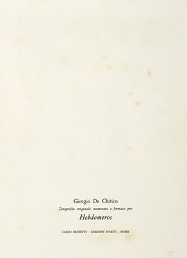  De Chirico Giorgio : Hebdomeros. Libro d'Artista  - Auction Graphics & Books - Libreria Antiquaria Gonnelli - Casa d'Aste - Gonnelli Casa d'Aste