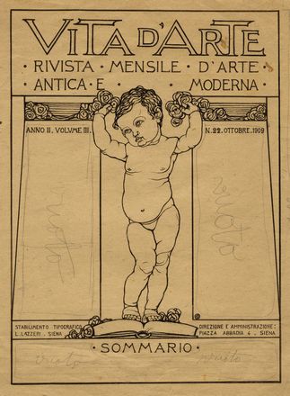  Angiolo Del Santo  (La Spezia, 1882 - 1938) : Bozzetto originale per Vita d'Arte.  - Auction Graphics & Books - Libreria Antiquaria Gonnelli - Casa d'Aste - Gonnelli Casa d'Aste