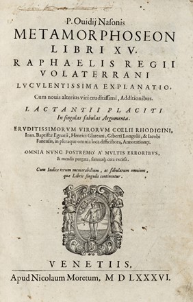  Ovidius Naso Publius : Metamorphoseon libri XV. Letteratura italiana, Poesia, Letteratura, Letteratura  - Auction Graphics & Books - Libreria Antiquaria Gonnelli - Casa d'Aste - Gonnelli Casa d'Aste