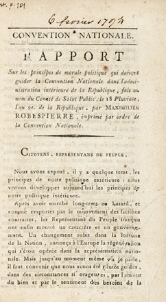  Robespierre Maximilien Francois Marie Isidore (de) : Convention nationale rapport sur les principes de morale politique... Scienze politiche, Filosofia, Storia, Diritto e Politica  - Auction Graphics & Books - Libreria Antiquaria Gonnelli - Casa d'Aste - Gonnelli Casa d'Aste