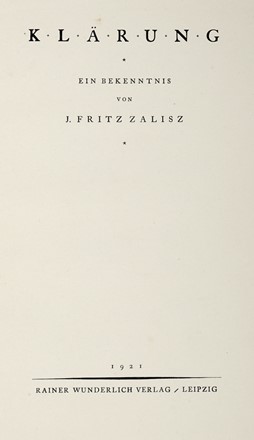  Zalisz Fritz : Klärung (Ein Bekenntnis). Libro d'Artista, Collezionismo e Bibliografia  - Auction Graphics & Books - Libreria Antiquaria Gonnelli - Casa d'Aste - Gonnelli Casa d'Aste