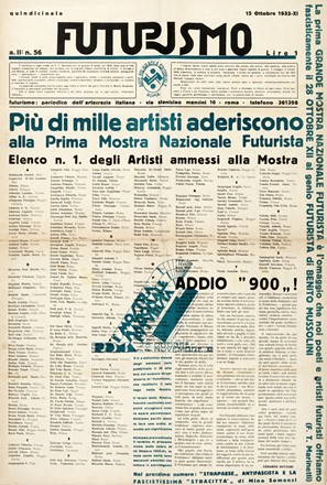  Somenzi Mino [e altri] : Futurismo. Settimanale del futurismo italiano e mondiale. Anno II, numeri 21, 23, 26, 27, 28, 32, 33, 37, 39, 45-46, 56.  - Asta Grafica & Libri - Libreria Antiquaria Gonnelli - Casa d'Aste - Gonnelli Casa d'Aste