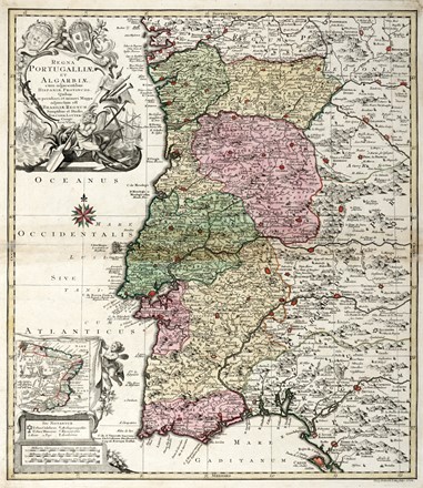  Georg Matthus Seutter  (Augsburg,, 1678 - 1756) : Tre mappe raffiguranti paesi e territori della penisola iberica con Catalogna, Portogallo e Gibilterra.  - Auction Graphics & Books - Libreria Antiquaria Gonnelli - Casa d'Aste - Gonnelli Casa d'Aste