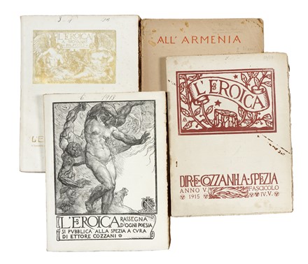 L'Eroica. Anno III. Volume I. Fascicoli III-IV.  Ettore Cozzani, Ettore Di Giorgio  (Alessandria d'Egitto, 1890 - Viareggio, 1971), Eugenio Baroni, Adolfo De Carolis  (Montefiore dell'Aso, 1874 - Roma, 1928), Antonio Moroni, Augusto Majani  (Budrio, 1867 - Buttrio (Udine), 1959), Gino Barbieri  (Cesena, 1885 - Monte Zomo, 1917), Ettore Di Giorgio  (Alessandria d'Egitto, 1890 - Viareggio, 1971)  - Asta Grafica & Libri - Libreria Antiquaria Gonnelli - Casa d'Aste - Gonnelli Casa d'Aste