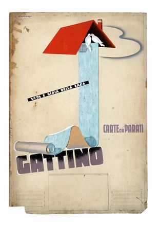  E. Massaro : Lotto composto di 2 progetti per Gattino Carta da Parati.  - Auction Graphics & Books - Libreria Antiquaria Gonnelli - Casa d'Aste - Gonnelli Casa d'Aste