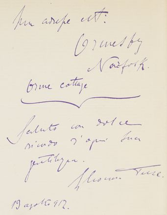  Duse Eleonora : 3 lettere autografe, una firmata e una siglata, inviate ad amiche.  - Asta Libri, autografi e manoscritti - Libreria Antiquaria Gonnelli - Casa d'Aste - Gonnelli Casa d'Aste