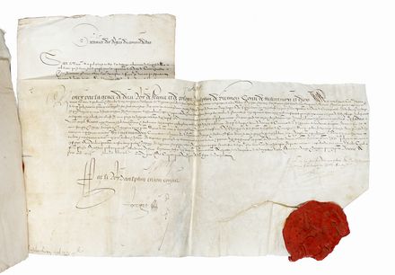  Francia Enrico III : Documento pergamenaceo con firma autografa, legato con antico spago ad altri 5 documenti.  - Asta Libri, autografi e manoscritti - Libreria Antiquaria Gonnelli - Casa d'Aste - Gonnelli Casa d'Aste