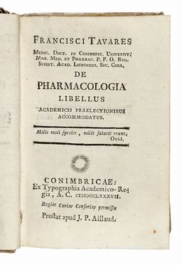  Tavares Francisco : De Pharmacologia Libellus.  - Asta Libri, autografi e manoscritti - Libreria Antiquaria Gonnelli - Casa d'Aste - Gonnelli Casa d'Aste