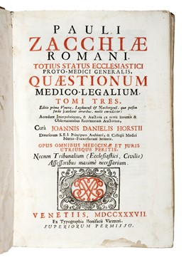  Zacchia Paolo : Quaestionum medico-legalium, tomi tres.  - Asta Libri, autografi e manoscritti - Libreria Antiquaria Gonnelli - Casa d'Aste - Gonnelli Casa d'Aste