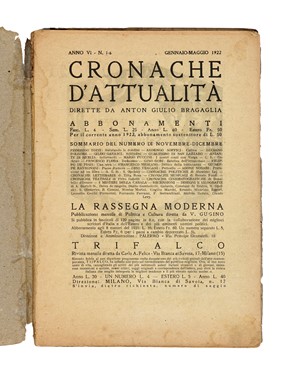  Bragaglia Anton Giulio : Cronache d'attualit. Anno VI - gennaio-maggio 1922. Anno VI - giugno-ottobre 1922.  - Asta Libri, autografi e manoscritti - Libreria Antiquaria Gonnelli - Casa d'Aste - Gonnelli Casa d'Aste