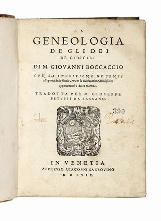  Boccaccio Giovanni : La Geneologia de gli Dei de Gentili...  - Asta Libri, autografi e manoscritti - Libreria Antiquaria Gonnelli - Casa d'Aste - Gonnelli Casa d'Aste