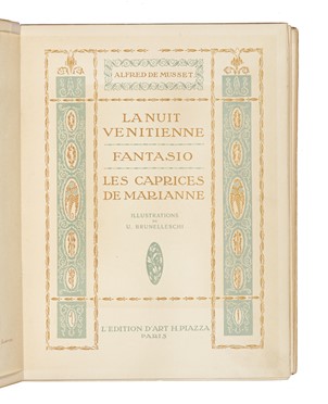  De Musset Alfred : La nuit venitienne; Fantasio; Les Caprices de Marianne. Illustrations de U. Brunelleschi.  Umberto Brunelleschi  (Montemurlo, 1879 - Parigi, 1949), Giuseppe Fanciulli, Giuseppe Adami  - Asta Libri, autografi e manoscritti - Libreria Antiquaria Gonnelli - Casa d'Aste - Gonnelli Casa d'Aste