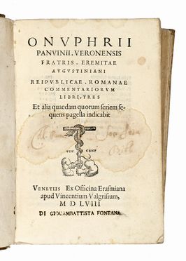  Panvinio Onofrio : Reipublicae Romanae commentariorum libri tres et alia quaedam quorum seriem sequens pagina indicabit.  - Asta Libri, autografi e manoscritti - Libreria Antiquaria Gonnelli - Casa d'Aste - Gonnelli Casa d'Aste