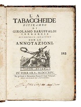  Baruffaldi Girolamo : La tabaccheide ditirambo.  - Asta Libri, autografi e manoscritti - Libreria Antiquaria Gonnelli - Casa d'Aste - Gonnelli Casa d'Aste