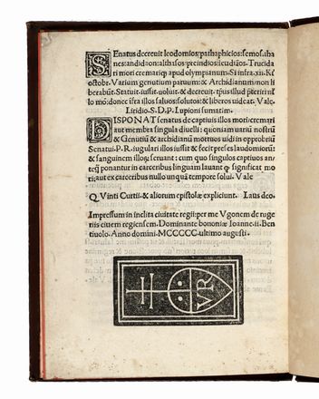  Curtius Rufus Quintus : Epistolarum liber I. Q.C. de auctoritate data hanibali liber secundus Q.C. epistolarum liber tertius Q.C. oratio contra asentatores & detractores liber quartus Q.C. epistolarum liber quintus.  - Asta Libri, autografi e manoscritti - Libreria Antiquaria Gonnelli - Casa d'Aste - Gonnelli Casa d'Aste