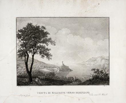  Domenico Macanzoni  (Verona,, 1803 - 1873) : Prospetto della Riviera di Garda / Veduta di Sal� / Veduta di Malcesine verso Desenzano / Veduta di Peschiera / Veduta presa dall'altura di Bogliaco.  - Asta Stampe, disegni e dipinti antichi, moderni e contemporanei - Libreria Antiquaria Gonnelli - Casa d'Aste - Gonnelli Casa d'Aste