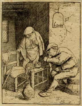 Adriaen (van) Ostade  (Haarlem, 1610 - ivi, 1685) : Il bevitore e il fumatore.  - Asta Stampe, disegni e dipinti antichi, moderni e contemporanei - Libreria Antiquaria Gonnelli - Casa d'Aste - Gonnelli Casa d'Aste