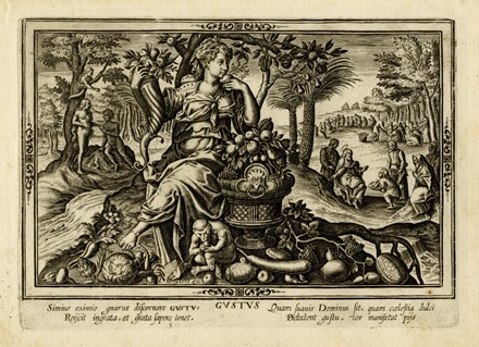  Adriaen Collaert  (Anversa, 1560 - 1618) [da] : Visus / Tactus / Auditus / Odoratus / Gustus (I cinque sensi).  - Asta Stampe, disegni e dipinti antichi, moderni e contemporanei - Libreria Antiquaria Gonnelli - Casa d'Aste - Gonnelli Casa d'Aste