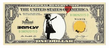  Banksy  (Bristol, 1974) : Dismal dollar with the balloon girl.  - Asta Stampe, disegni e dipinti antichi, moderni e contemporanei - Libreria Antiquaria Gonnelli - Casa d'Aste - Gonnelli Casa d'Aste