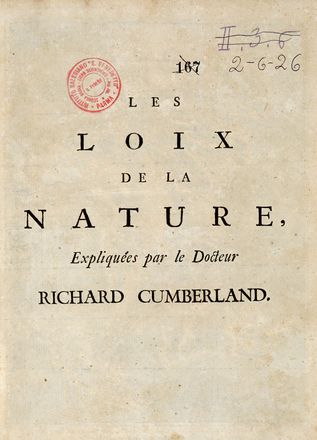  Cumberland Richard : Les Loix de la nature...  - Asta Libri, autografi e manoscritti  [..]
