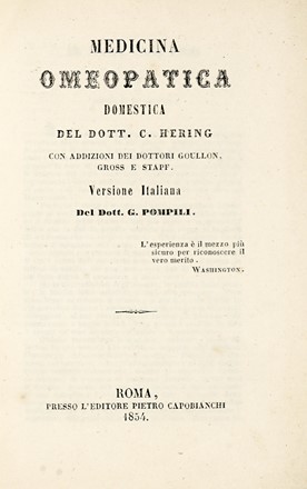  Hering Constantin : Medicina omeopatica domestica con addizioni...  Cesare Lombroso  - Asta Libri, autografi e manoscritti [ASTA A TEMPO] - Libreria Antiquaria Gonnelli - Casa d'Aste - Gonnelli Casa d'Aste