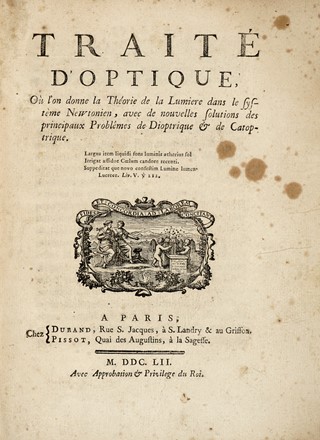  Courtivron Gaspard Le Compasseur de Créquy Montfort : Traité d'optique, où l'on donne la théorie de la Lumiere dans le système Newtonien, avec de nouvelles solutions des principaux Problemes de Dioptrique & de Catoptrique.  - Asta Libri, autografi e manoscritti - Libreria Antiquaria Gonnelli - Casa d'Aste - Gonnelli Casa d'Aste