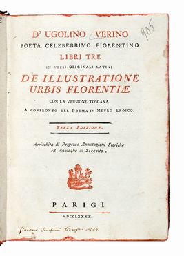  D'ugolino Verino : Libri tre in versi originali latini De illustratione urbis Florentiae  [..]