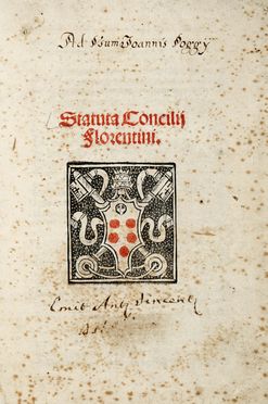 Statuta Concilij Florentini.  - Asta Libri, autografi e manoscritti - Libreria Antiquaria  [..]