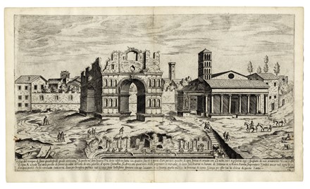  Etienne Duperac  (Parigi,  - 1604) : Vestigi del tempio di Jano quadrifrote / Vestigij dell'arco di Constantino / Disegno della colonna Traiana / Vestigij del Mausoleo d'Augusto.  - Asta Stampe, disegni e dipinti antichi, moderni e contemporanei [ASTA A TEMPO] - Libreria Antiquaria Gonnelli - Casa d'Aste - Gonnelli Casa d'Aste