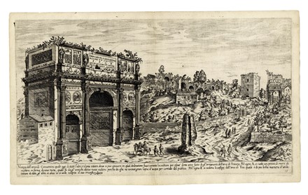  Etienne Duperac  (Parigi,  - 1604) : Vestigi del tempio di Jano quadrifrote / Vestigij dell'arco di Constantino / Disegno della colonna Traiana / Vestigij del Mausoleo d'Augusto.  - Asta Stampe, disegni e dipinti antichi, moderni e contemporanei [ASTA A TEMPO] - Libreria Antiquaria Gonnelli - Casa d'Aste - Gonnelli Casa d'Aste