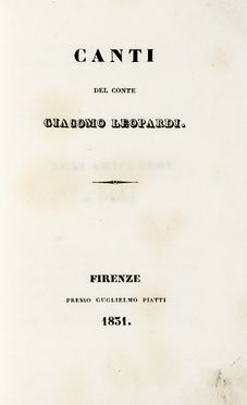  Leopardi Giacomo : Canti.  - Asta Libri, autografi e manoscritti - Libreria Antiquaria  [..]