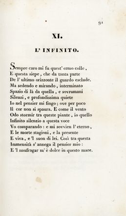  Leopardi Giacomo : Canti.  - Asta Libri, autografi e manoscritti - Libreria Antiquaria Gonnelli - Casa d'Aste - Gonnelli Casa d'Aste