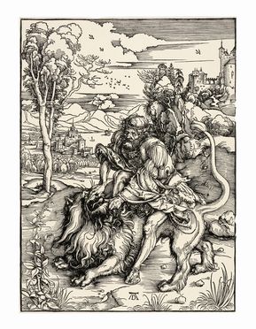  Albrecht Dürer  (Norimberga,, 1471 - 1528) [da] : Sansone uccide il leone / Le sette trombe consegnate agli angeli / Golgotha.  - Asta Stampe, disegni e dipinti antichi, moderni e contemporanei [ASTA A TEMPO] - Libreria Antiquaria Gonnelli - Casa d'Aste - Gonnelli Casa d'Aste